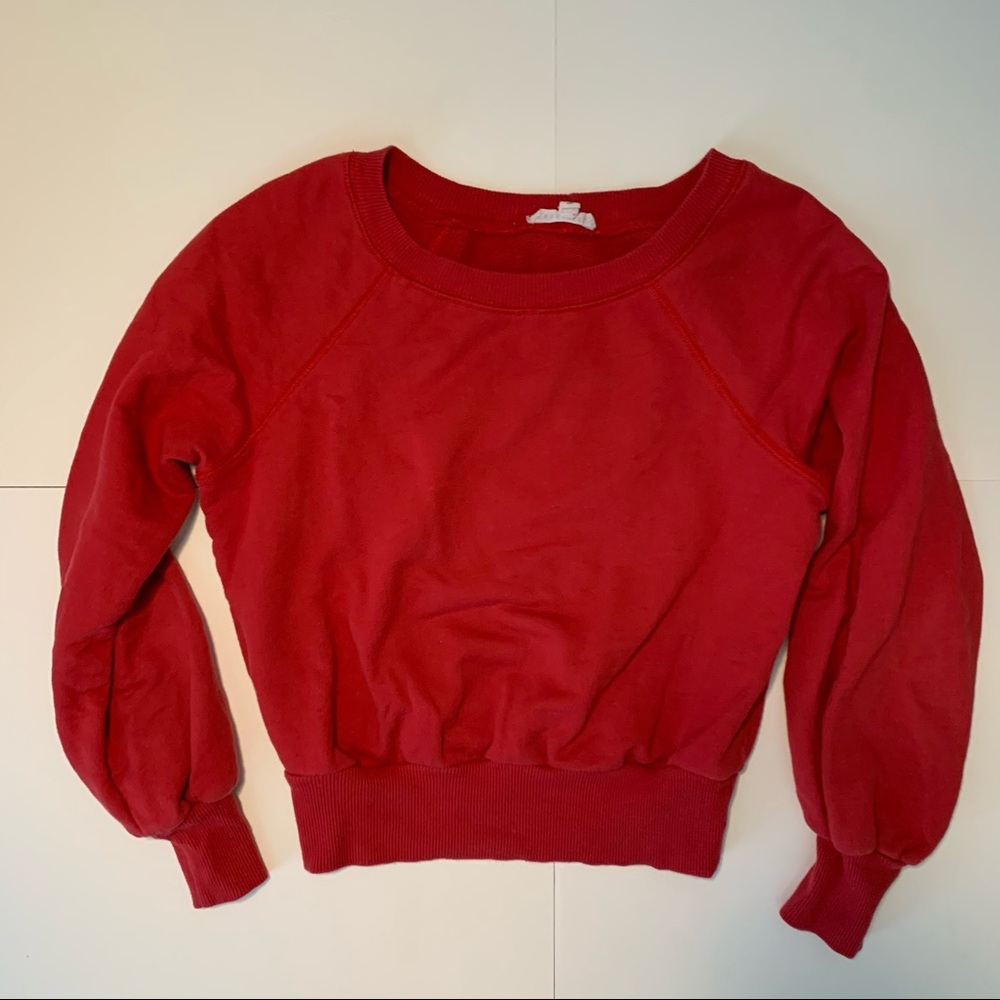Cropped Red Crew Neck Sweater Pullover